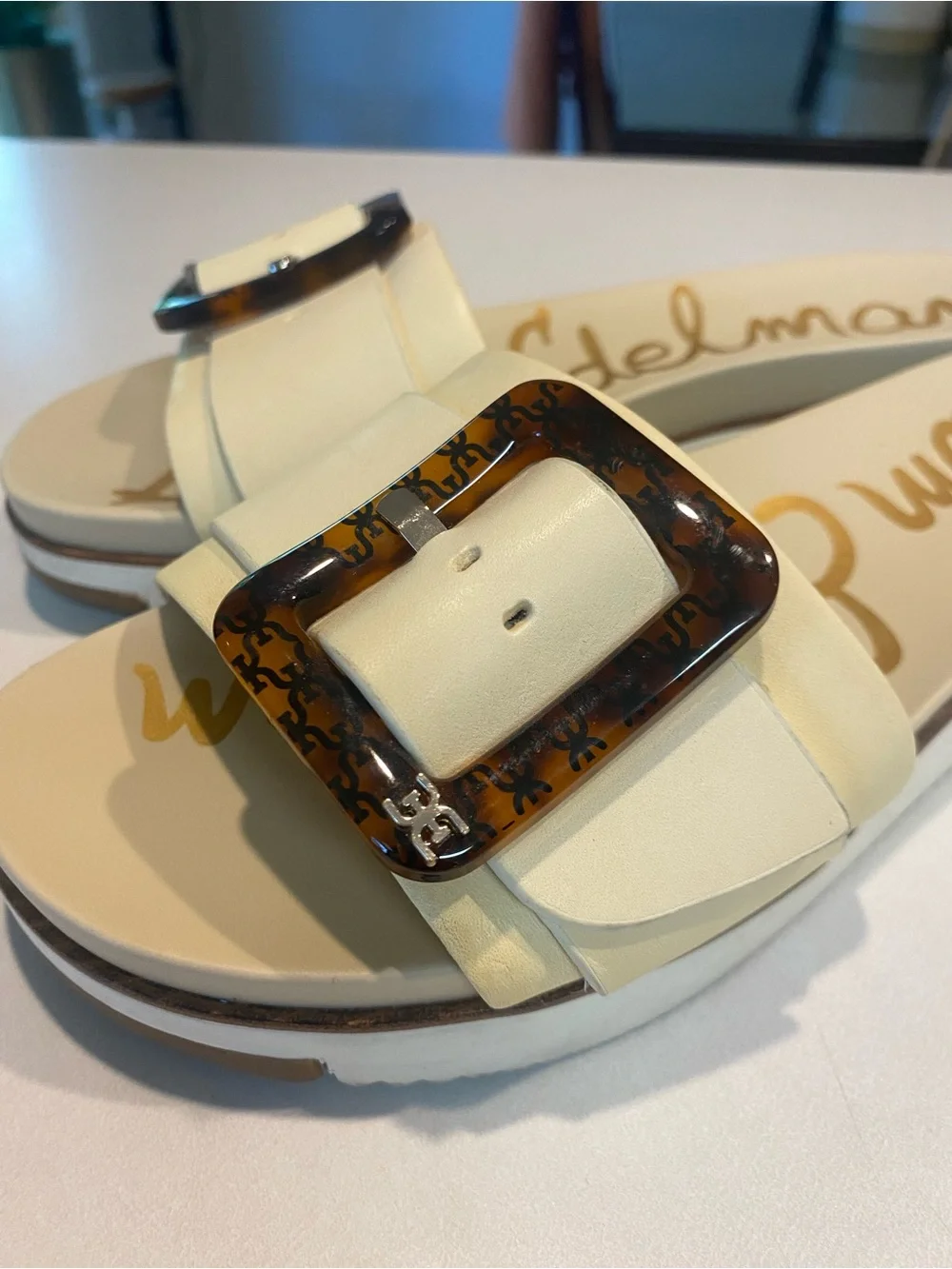 SAM EDELMAN ARIANE PLATFORM SANDAL IVORY TORTOISE ONE STRAP SLIDE SZ 8